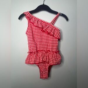 Primark Red Gingham One Piece Bathing Suit Ruffles Girls Size 3/4 Years NWOT